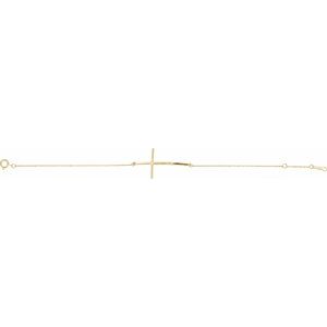 14K Yellow .025 CT Natural Diamond Sideways Cross 7-8" Bracelet