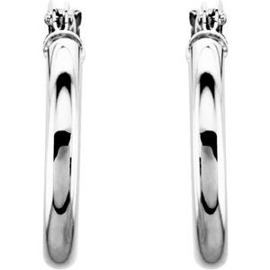 14K White 15 mm Huggie Hoop Earrings