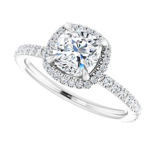 14K White 6 mm Cushion Forever One™ Moissanite & 1/3 CTW Diamond Engagement Ring