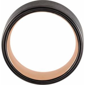 18K Rose Gold PVD & Black PVD Tungsten 8 mm Flat Edge Size 10 Band with Satin Finish