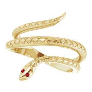 14K Yellow Natural Mozambique Garnet Snake Ring