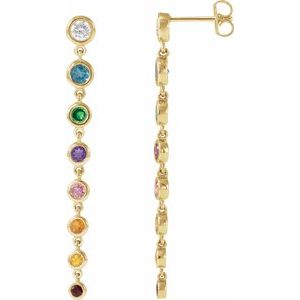 14K Yellow Natural Multi-Gemstone & 1/2 CTW Natural Diamond Rainbow Earrings