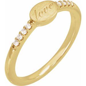 14K Yellow .07 CTW Natural Diamond Engravable Signet Ring