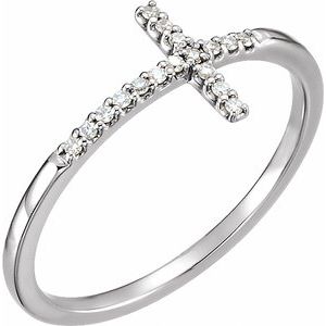 14K White .08 CTW Natural Diamond Sideways Cross Ring