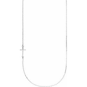 14K White Off-Center Sideways Cross 16" Necklace
