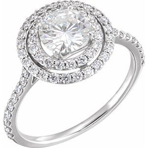 14K White 6.5 mm Round Forever One™ Created Moissanite & 5/8 CTW Diamond Ring