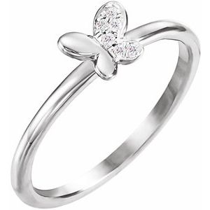 Sterling Silver .02 CTW Natural Diamond Butterfly Youth Ring