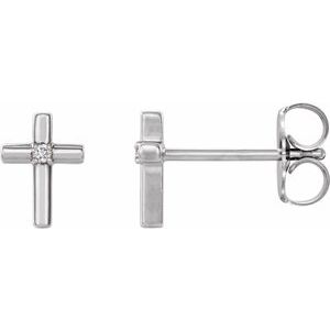 14K White .01 CTW Natural Diamond Cross Earrings