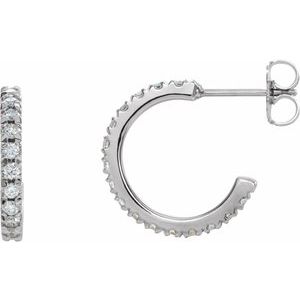 14K White 15 mm 5/8 CTW Natural Diamond French-Set Huggie Earrings