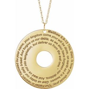 14K Yellow Bible Scripture Matthew 6:9-13 18" Necklace