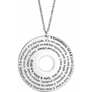 14K White Bible Scripture Corinthians 13:4-8 18" Necklace