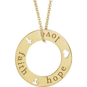 14K Yellow Faith, Hope, Love Pierced Loop 16-18" Necklace