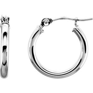 14K White 15 mm Huggie Hoop Earrings