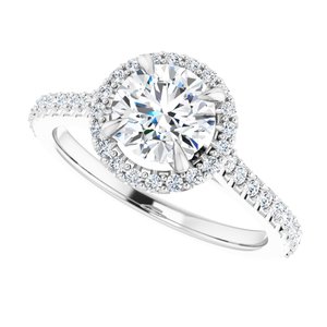 14K White 6.5 mm Round Forever One™ Colorless Lab-Grown Moissanite & 1/3 CTW Natural Diamond Engagement Ring