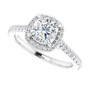 14K White  6 mm Cushion Engagement Ring Mounting