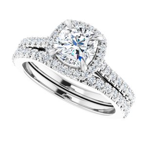 14K White  6 mm Cushion Engagement Ring Mounting