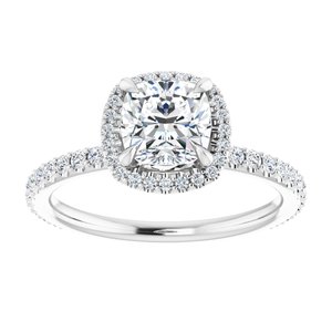 14K White 6 mm Cushion Forever One™ Moissanite & 1/3 CTW Diamond Engagement Ring