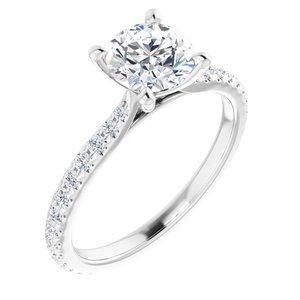 14K White  6.5 mm Round Forever One™ Lab-Grown Colorless Moissanite & 3/8 CTW Natural Diamond Engagement Ring