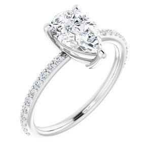 14K White 9x6 mm Pear  Forever One™ Moissanite & 1/5 CTW Diamond Engagement Ring