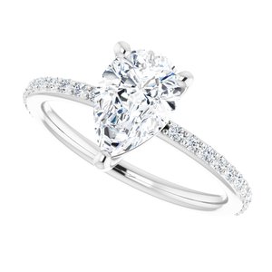 14K White 9x6 mm Pear  Forever One™ Moissanite & 1/5 CTW Diamond Engagement Ring