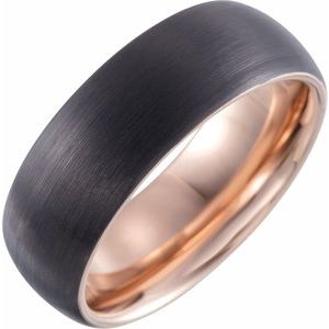 18K Rose Gold PVD & Black PVD Tungsten 8 mm Half Round Size 10 Band