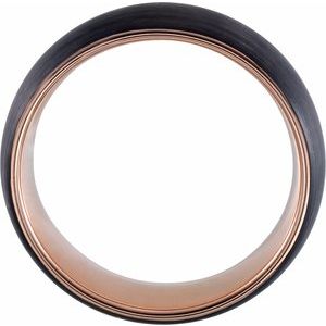18K Rose Gold PVD & Black PVD Tungsten 8 mm Half Round Size 10 Band