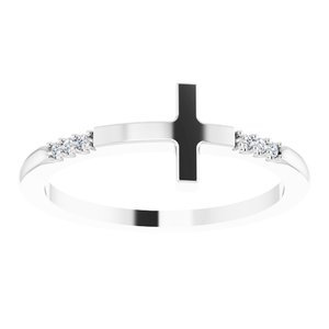 14K White .025 CTW Diamond Stackable Sideways Cross Ring