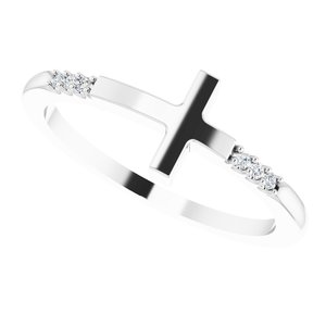 14K White .025 CTW Diamond Stackable Sideways Cross Ring