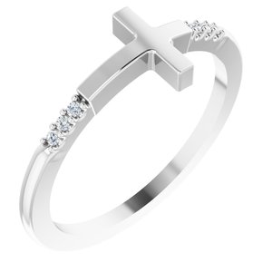 14K White .025 CTW Diamond Stackable Sideways Cross Ring