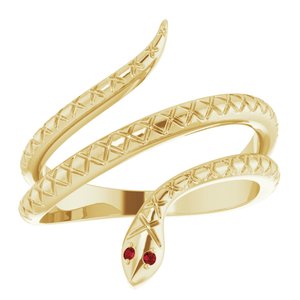 14K Yellow Natural Mozambique Garnet Snake Ring