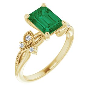 10K Yellow 8x6 mm Emerald Engagement Ring Mounting