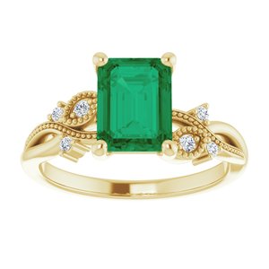 10K Yellow 8x6 mm Emerald Engagement Ring Mounting