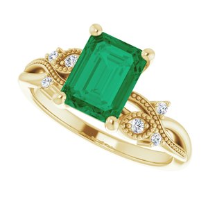 10K Yellow 8x6 mm Emerald Engagement Ring Mounting