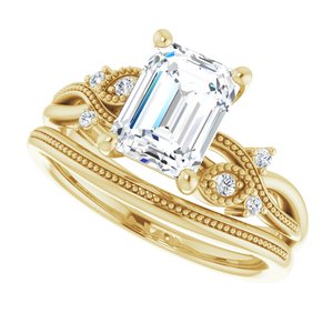 10K Yellow 8x6 mm Emerald Engagement Ring Mounting